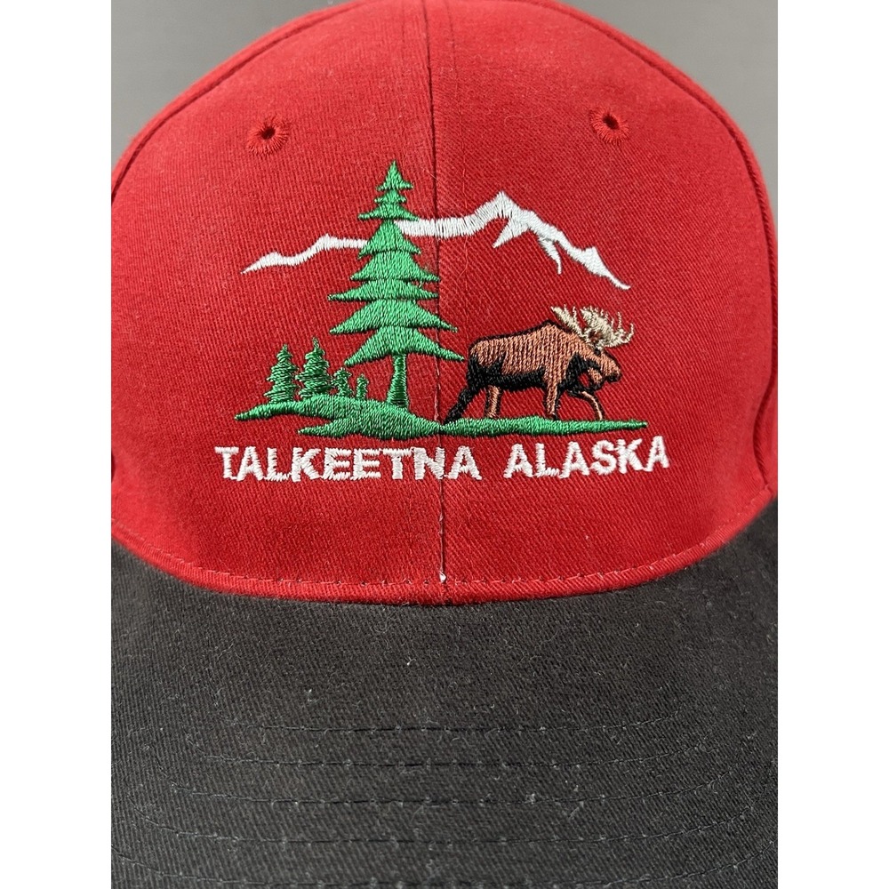 Talkeetna Alaska Hat Cap Strap Red Black Drift Creek Outdoors Moose Men NWOT - Picture 2 of 13